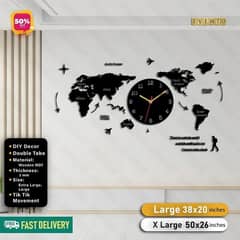 world map wooden wall clock large