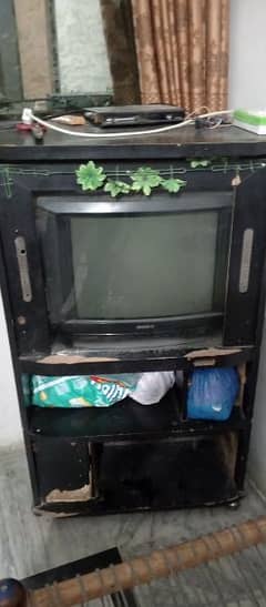 tv trolley for sell 1500 and 21 inch ka colour tv Sony company ka 7000