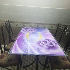 Iron glass dining table with 6 chairs