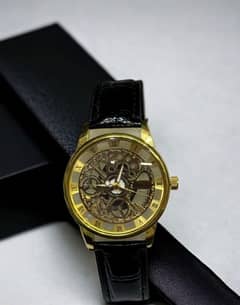 Skeleton Dial watch for Men in leather strap