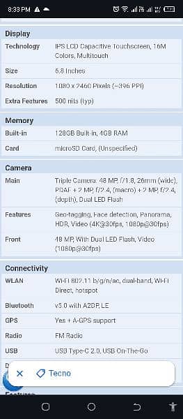 Techno Camon 18T 4gb 128gb- 48 MP front and back camera - 14