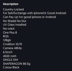 OnePlus 8 10/10 for exchange 0