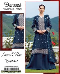 3 pcs women's unstitched lawn embroidered suit