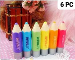 glossy finish pencil shaped lip balm pack of 6