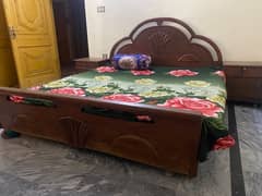 Wooden Bed with 2 side tables with mattress