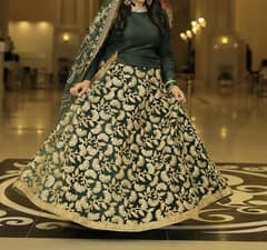 bottle green & gold mehndi lehnga (3 piece)