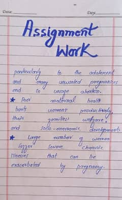 Handwriting assignment work