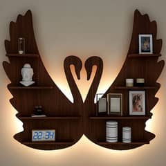 Free delivery Swan Shape Wooden Wall Shelf with Walnut Finish -