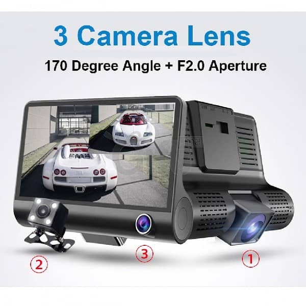 Car Cam 3 Camera Lens WDR Dashcam Video Car DVR Full HD 1080P 0