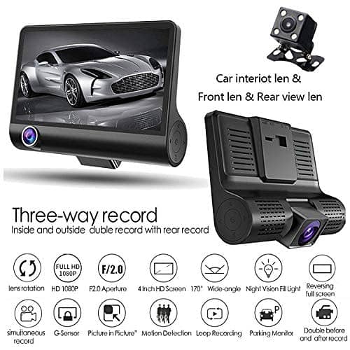 Car Cam 3 Camera Lens WDR Dashcam Video Car DVR Full HD 1080P 3