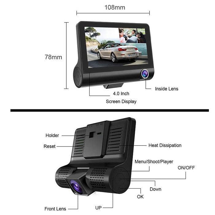 Car Cam 3 Camera Lens WDR Dashcam Video Car DVR Full HD 1080P 5