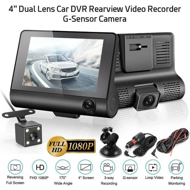 Car Cam 3 Camera Lens WDR Dashcam Video Car DVR Full HD 1080P 7