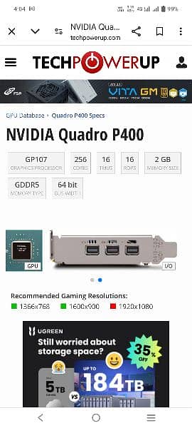 2Gb NVIDIA QUADRO P400 1