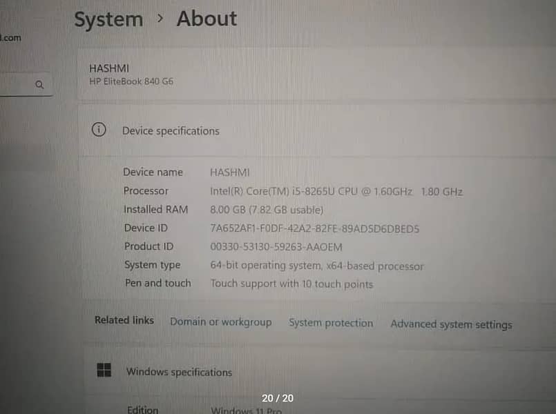 Hp 840 G6 i5 8gen Touch Screen 8gb Ram 256SSD QUAD CORE CPU = 8 CPU's 1