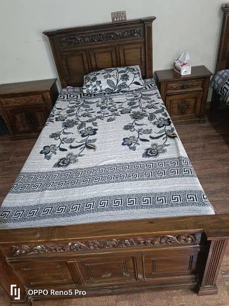 two single hand made beds with two sidetables  and metresswith metress 2