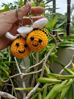 handmade Crochet Bee keychains