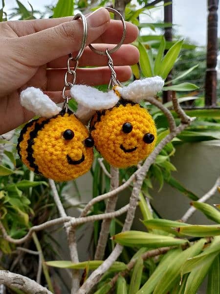 handmade Crochet Bee keychains 1