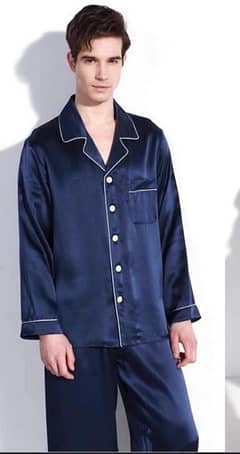 2 Pcs Men's Stitched Silk Plain Sleep Wear