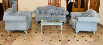 6 seater sky blue sofa set