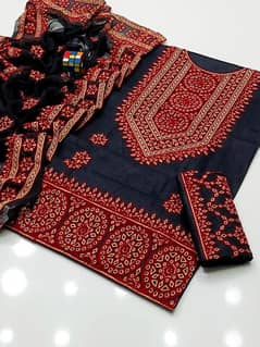 3 pcs women's unstitched lawn cotton embroidery suit