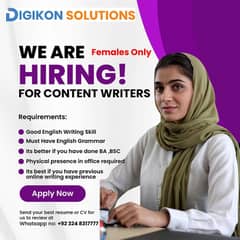 We Need Female Content Writers For Full Time Job From 11 To 7