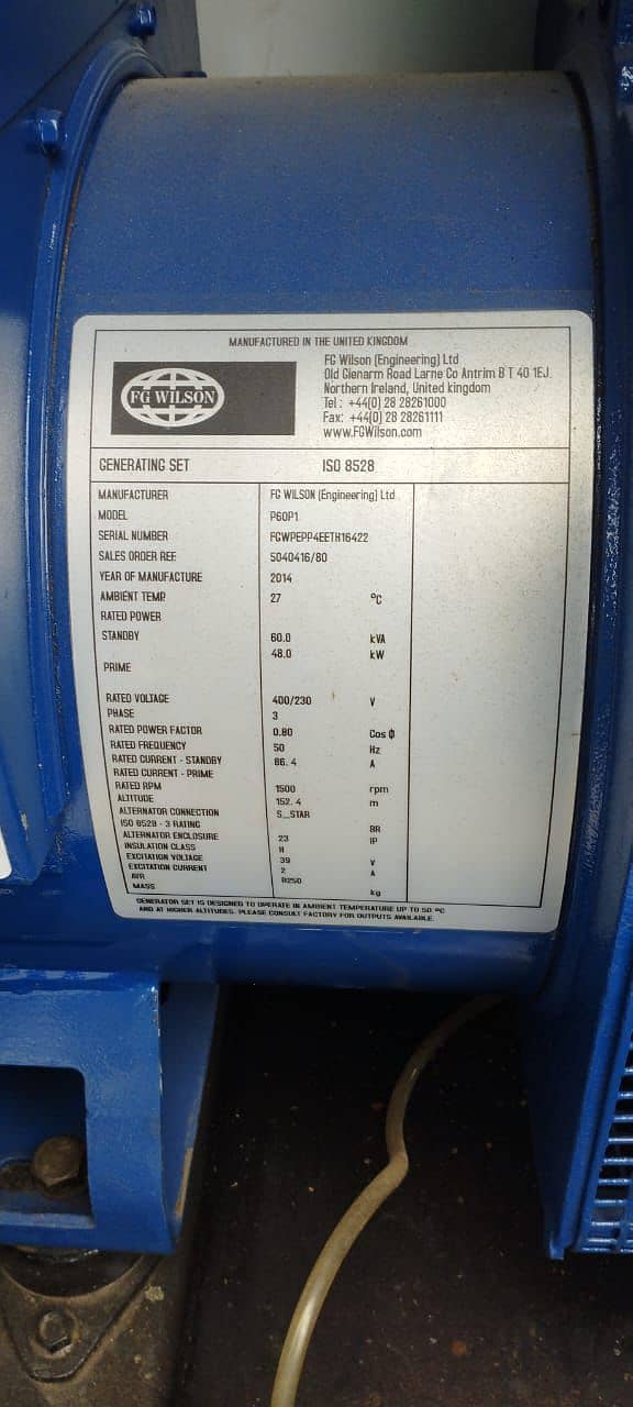 60KVA generator FG Wilson 2014 Model 4