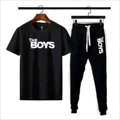 Black The boys printed summer tracksuit for men round  half sleeve