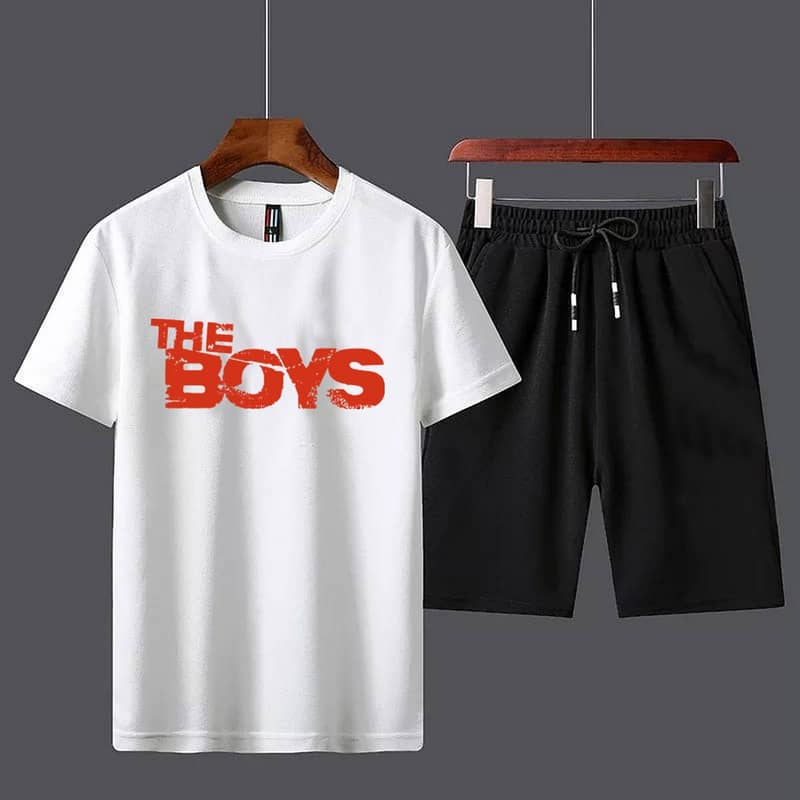 Black The boys printed summer tracksuit for men round  half sleeve 1