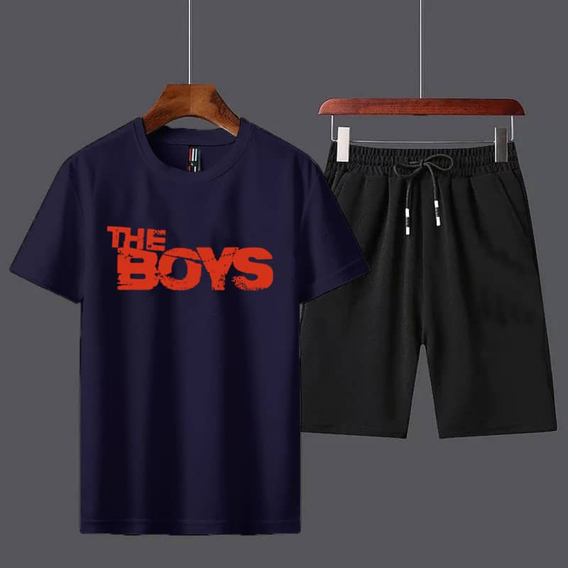 Black The boys printed summer tracksuit for men round  half sleeve 2