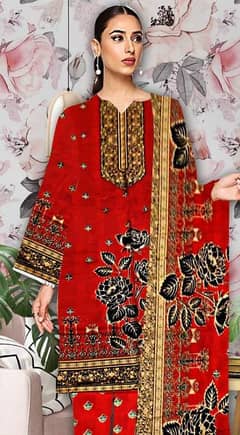 3 PCS Woman's Unstitched Lawn Printed Suit