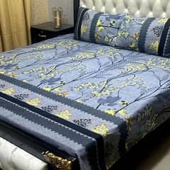 3 pcs cristal cotton printed double bed sheet