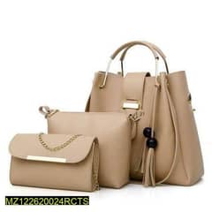 three piece women plane leather hand bag