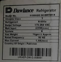 Dawlance Fridge 18cu ft Model no 9196GD Inverter Mirror Glass