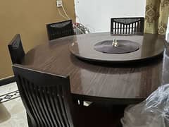 Wooden Dining table with 5 chairs, small rotatable table