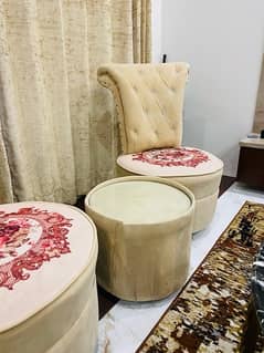 2 Chairs with Stool in Excellent Condition