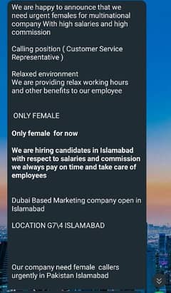 Dubai based call centre urgent girls staff required