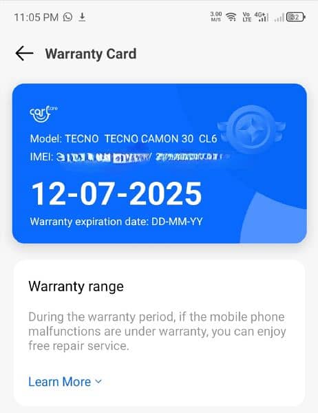 TECNO CAMON 30, 10 month warranty remaining 7