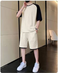 2 PCs men's cotton plain T-shirt & short tracksuit