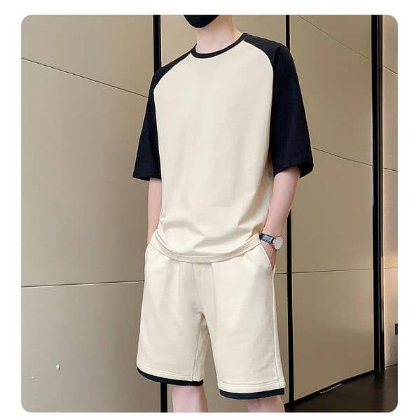 2 PCs men's cotton plain T-shirt & short tracksuit 1