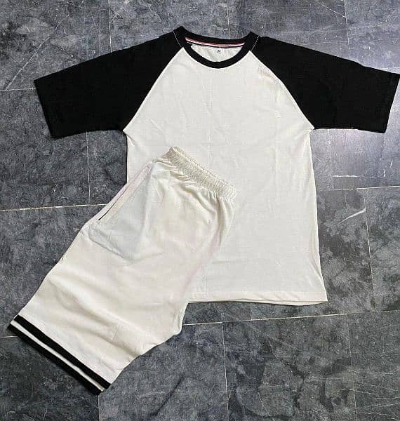 2 PCs men's cotton plain T-shirt & short tracksuit 2