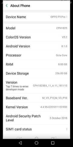 Oppo f9 pro 8 /256 non pta all OK exchange avaliable