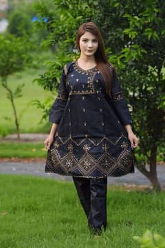 2 PCs woman's stitched cotton Embroidered shirt and trousers