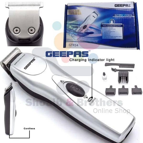 Geepas GTR34 Rechargeable Electric Hair & Beard Trimmer - Silver 1