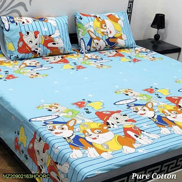 3 Pcs cotton printed double bedsheet with pillow cover. 1