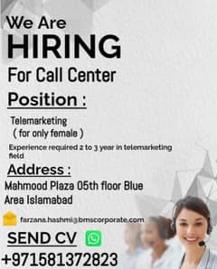 Call Center (telemarketing) Job available  in Islamabad  ( Blue Area)