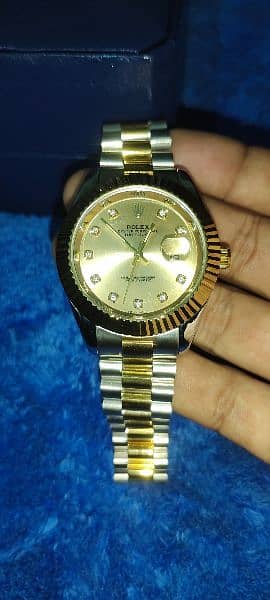 ROLEX Chain II Tone Date Just Crincle Bezel Gold Face 0