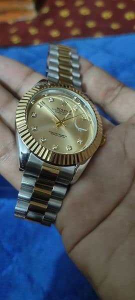 ROLEX Chain II Tone Date Just Crincle Bezel Gold Face 4