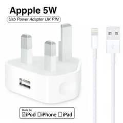 Iphone Usb 5W Power Adaptor UK Pin With Lightning To Usb Cable 0