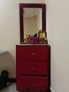 kushan double bed for sell with sides table and dressing table red