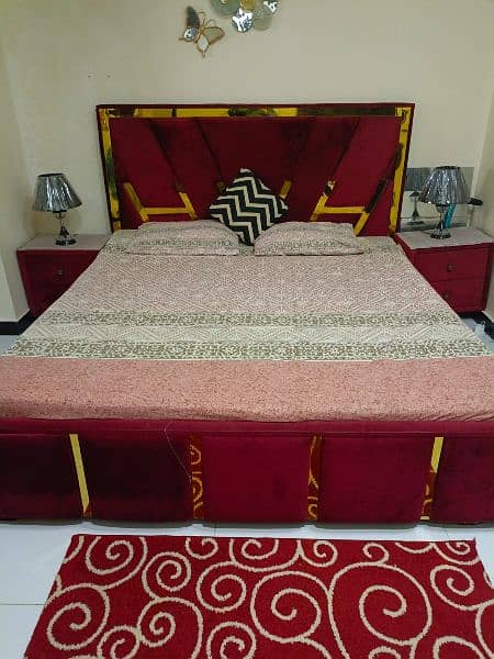 kushan double bed for sell with sides table and dressing table red 2